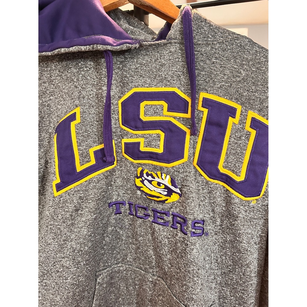 Majestic LSU Tigers Hoodie Mens Gray Purple NCAA College Football Sweatshirt med